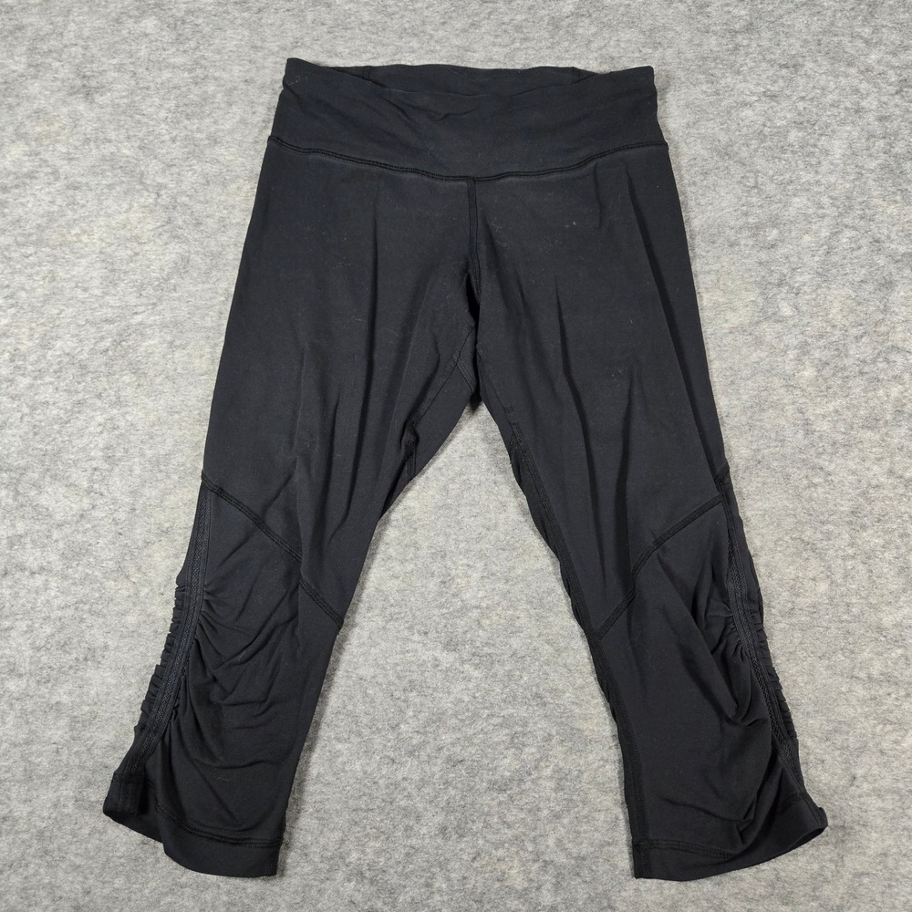 Lululemon Womens Black Run Inspire Ruched Crop Athletic Leggings Size 6